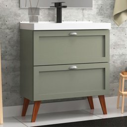 Gabinete para Banheiro com Cuba 80cm Retro Mdf Milano - On Móveis Cor:verde - 1