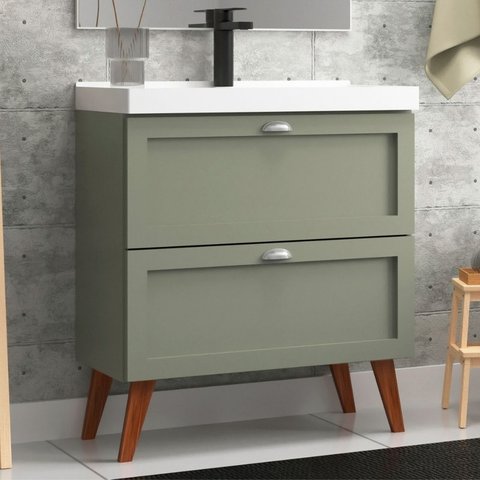 Gabinete para Banheiro com Cuba 80cm Retro Mdf Milano - On Móveis Cor:verde