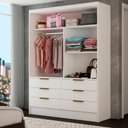 Ver imagem 2 de Guarda-roupa Solteiro Taylor 2 Portas de Correr 6 Gavetas com Espelho Branco - Pm