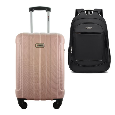 Kit Mala de Bordo 10kg Viagem Rodas 360 Rígida Abs Cadeado Segredo Gladiador A1mb com Mochila Execut