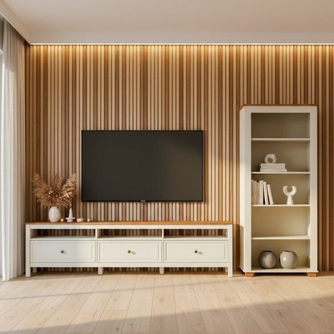 Conjunto 2 Peças 1 Rack 210cm e 1 Estante em Madeira Maciça Ananda CabeCasa MadeiraOriginals