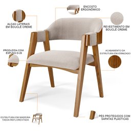 Kit 02 Cadeiras para Sala de Jantar e Estar Living Estofada Suran L02 Bouclê Creme - Lyam Lyam Decor - 5