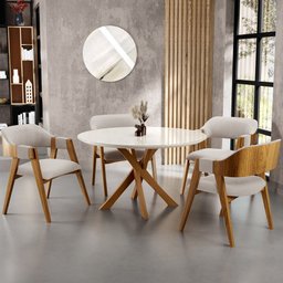 Kit 02 Cadeiras para Sala de Jantar e Estar Living Estofada Suran L02 Bouclê Creme - Lyam Lyam Decor - 3