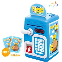 Cofrinho Digital Infantil Senha Biometria Decorativa Economia Mesada Moedas Notas Azul - 1