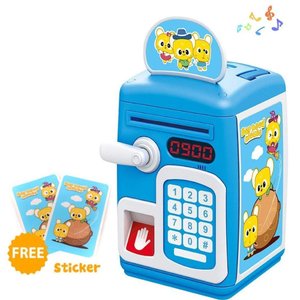 Cofrinho Digital Infantil Senha Biometria Decorativa Economia Mesada Moedas Notas Azul