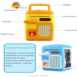 Cofrinho Digital Infantil Senha Biometria Decorativa Economia Mesada Moedas Notas Azul - 2