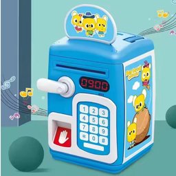 Cofrinho Digital Infantil Senha Biometria Decorativa Economia Mesada Moedas Notas Azul - 3