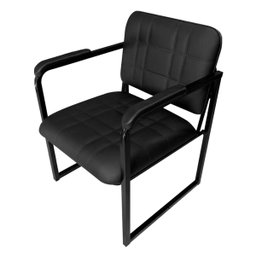 Cadeira Office Recepção Sala de Espera Clínica Base de Metal Corino Preto - 3