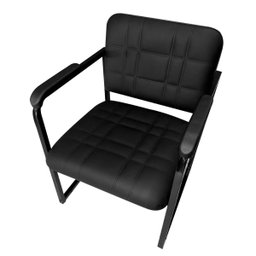 Cadeira Office Recepção Sala de Espera Clínica Base de Metal Corino Preto - 1