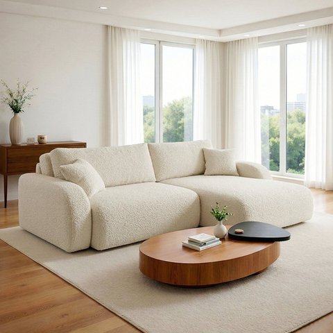 Sofá Cama Modular Orgânico Retrátil 4 Lugares 230cm Base Madeira Maciça Cancún