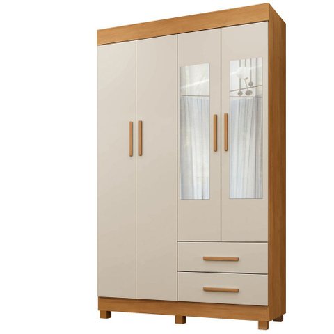 Guarda Roupa New Copacabana 4 Portas 2 Gavetas 5 Prateleiras com Espelho - Benetil