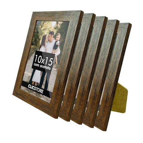 Kit 5 Porta Retrato 10x15 A6 Apoio Decorativo Moldura Acetato Foto Decor:tabaco