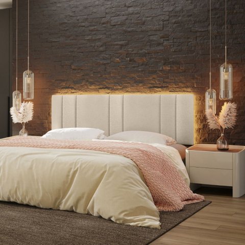 Cabeceira Estofada com Led King 200 Linho Luxo:boucle Bege