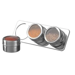 Porta Tempero Magnetico em Aço Inox 3 Potes com Suporte - 3