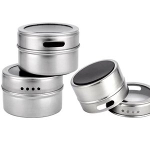 Porta Tempero Magnetico em Aço Inox 3 Potes com Suporte