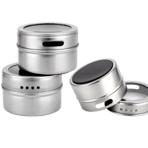 Porta Tempero Magnetico em Aço Inox 3 Potes com Suporte