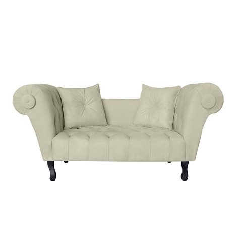Recamier Decorativo Divã Dubai Couro Bege Pés Madeira Mz Decor