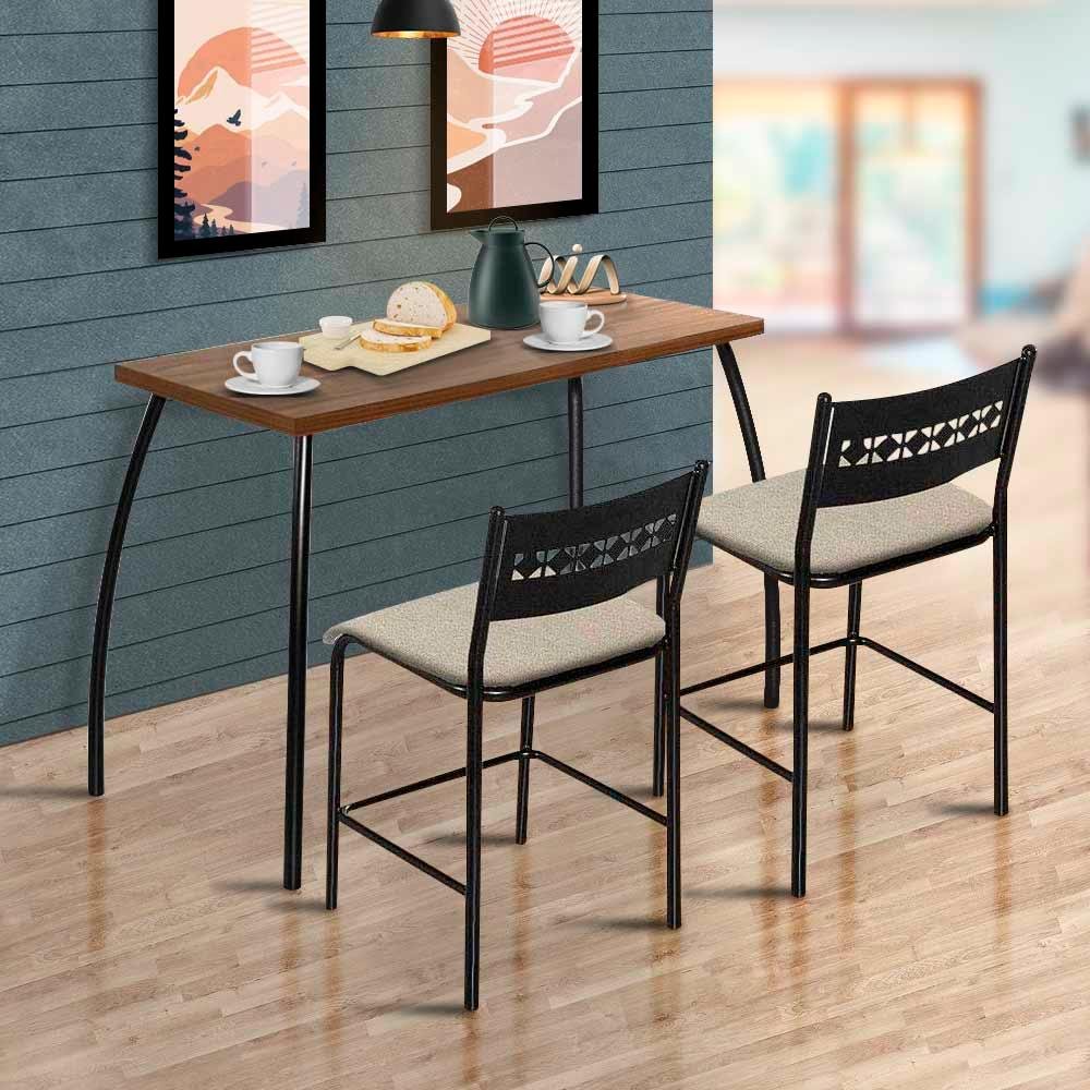 Mesa Retangular Com Duas Cadeiras Fit Flora Assento Bege | MadeiraMadeira