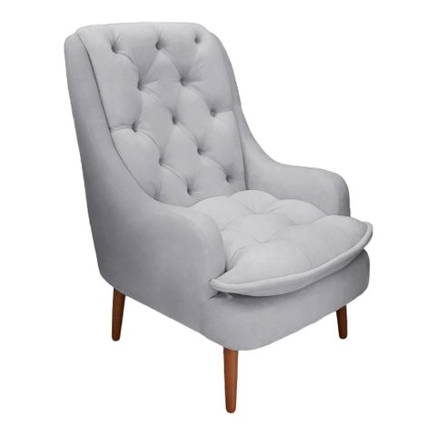Poltrona Decorativa Lille Corino Cinza - Dominic Decor