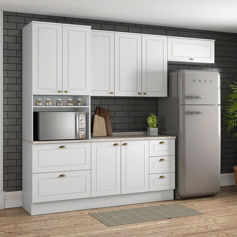 Cozinha Modulada 271,5cm 4 Peças 8 Portas 5 Gavetas Americana Henn - Branco/calcare
