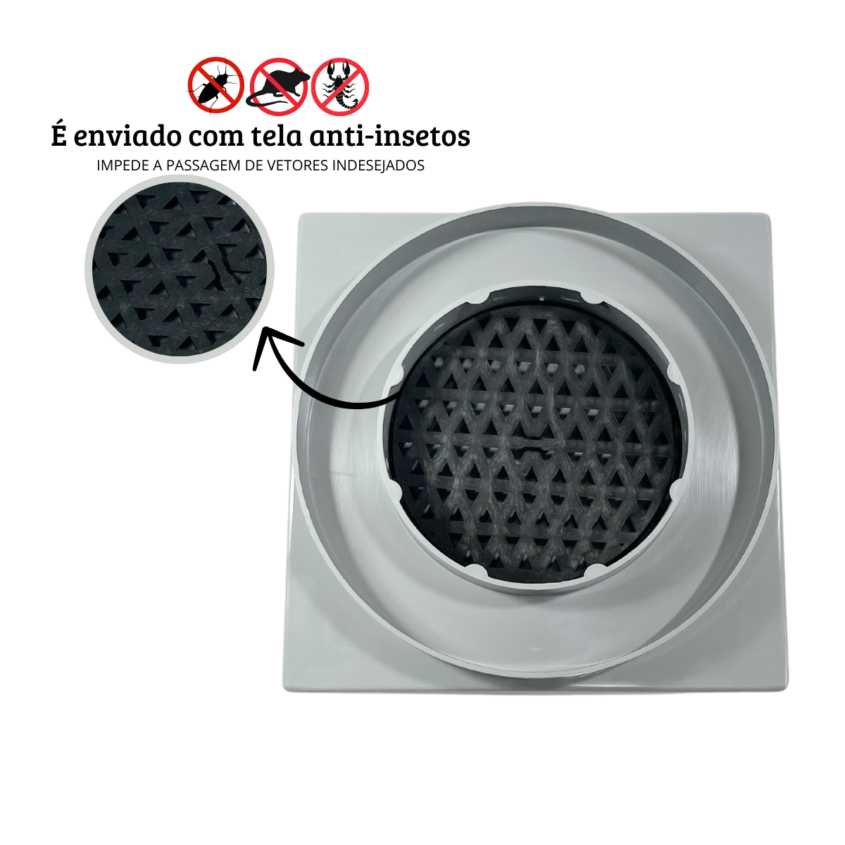 Ralo Invisível 15x15 Banheiro Drena Box Oculto para Tubo de 4 ou 6 Polegadas Cola Piso Porcelanato:c - 6