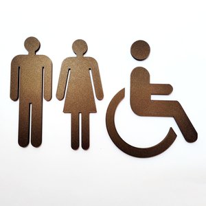 Quadro / placa Sinalização Banheiro Masc/fem E Pne - indicativa - Toque 3D:Bronze