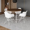 Ver imagem 1 de Mesa Industrial Jantar Redonda Amêndoa 110Cm Base V Com 4 Poltronas Daw Brancas Ferro B Amendoa