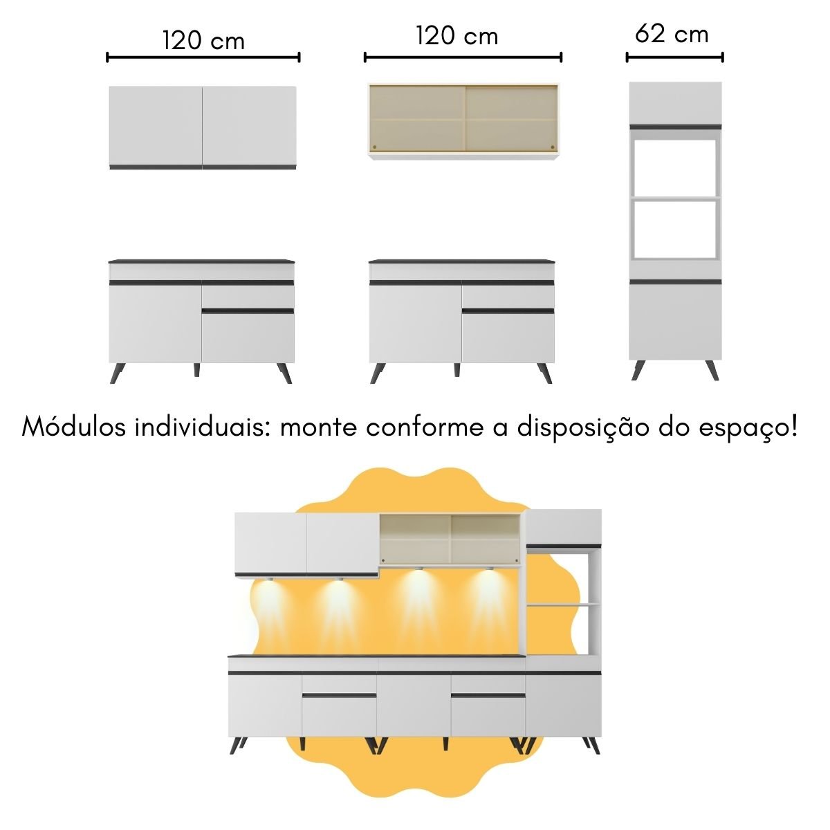 Armário de Cozinha Completa com Bancada Americana Veneza Multimóveis Mp2199 Branco/preto - 5