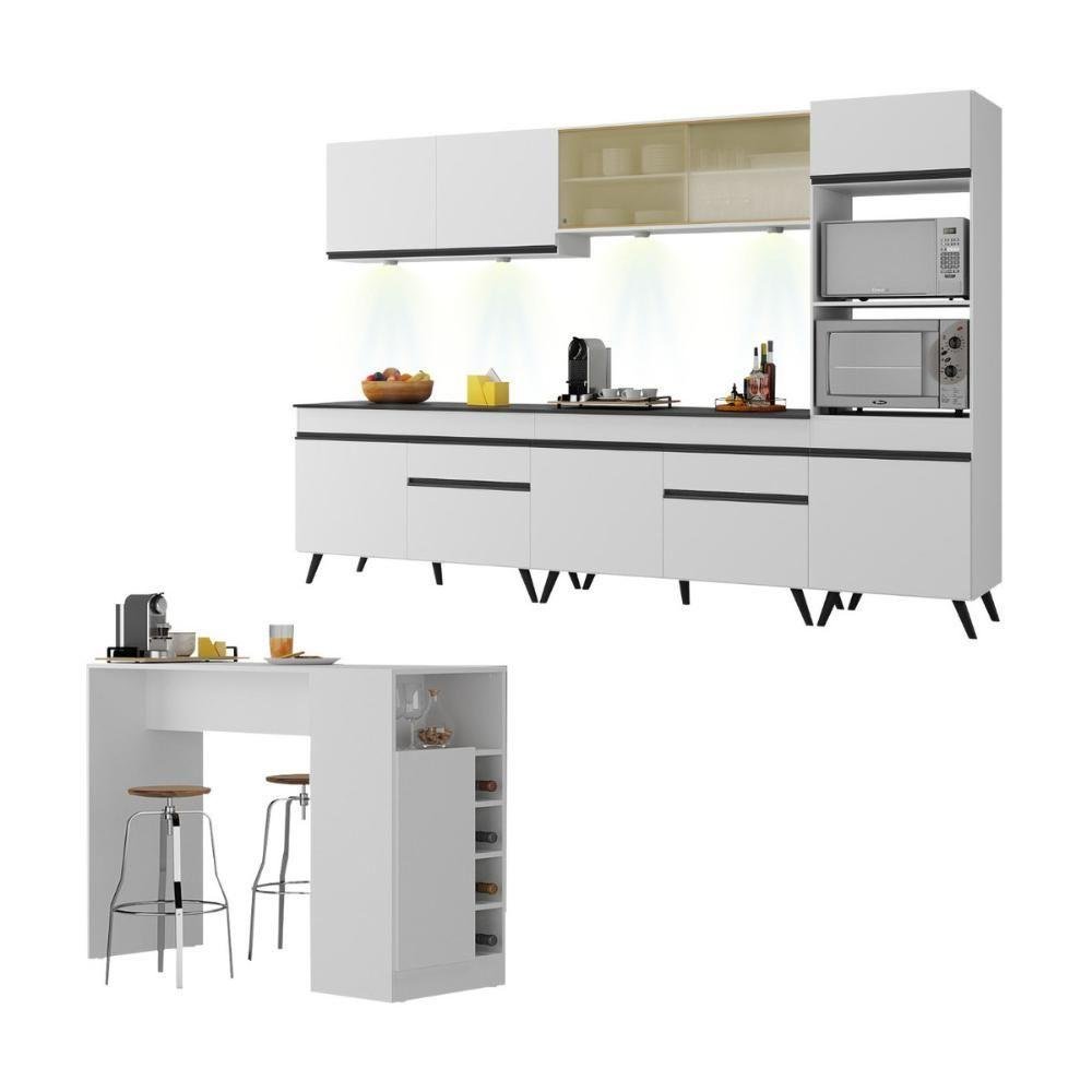 Armário de Cozinha Completa com Bancada Americana Veneza Multimóveis Mp2199 Branco/preto - 1