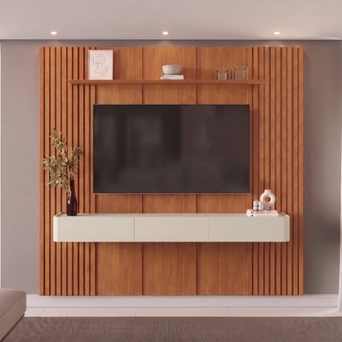 Conjunto Painel Union + Nicho Union Painel 234 cm Nicho Off White 3 Gavetas Mavaular