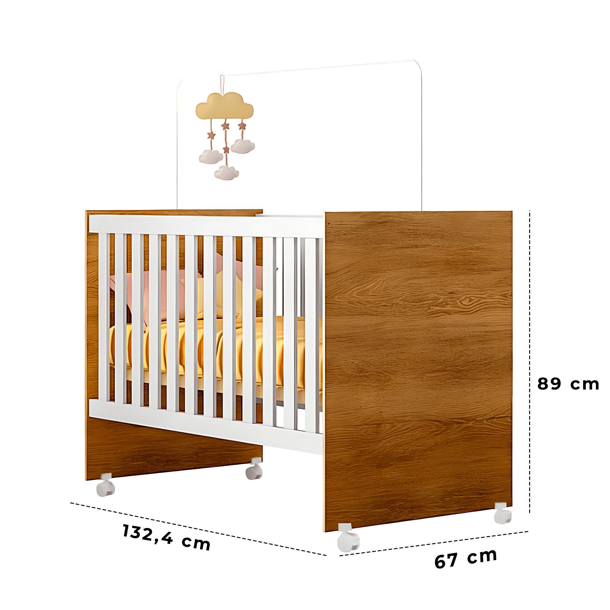 Mini Berço Cama para Quarto de Bebê Menino e Menina com Grade de Proteção Removível e Rodízios - 5