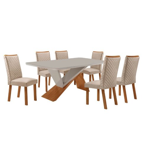 Mesa de Jantar Yasmin 180cm Tampo Mdf Vidro Canto Copo com 6 Cadeiras Lira