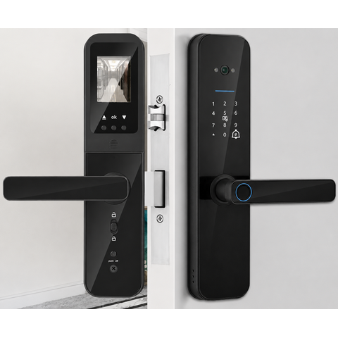 Fechadura Digital Inteligente Wi-Fi Tuya com Câmera Vídeo Porteiro Tela LCD Interna Senha Cartão Rfi