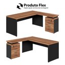 Ver imagem 7 de Mesa em L Escritório 1,50m Gaveteiro 4 Gavetas Pé Painel F5 Cor:nogal com Preto
