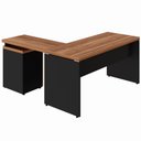 Ver imagem 5 de Mesa em L Escritório 1,50m Gaveteiro 4 Gavetas Pé Painel F5 Cor:nogal com Preto