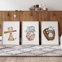 Ver imagem 4 de Kit 3 Quadros Decorativos Infantil - Safari Esportistas Nos - 30x40 - Moldura Madeira