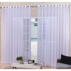 Cortina Voil Branco Para Sala Ou Quarto 3,00x2,50 Ilhós Cromado