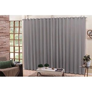 Cortina Voil Cinza Sala Quarto 4,00x2,80 Ilhós Cromado