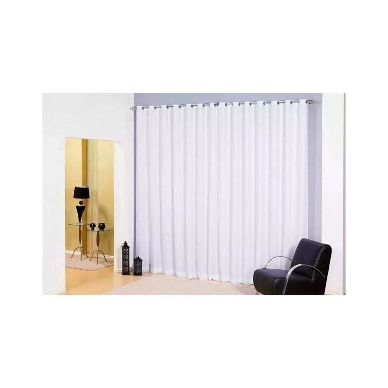 Cortina Para Sala ou Quarto 4,00m X 2,80m Em Tecido Microfibra Com Voil Branco Com Ilhós Cromado Par