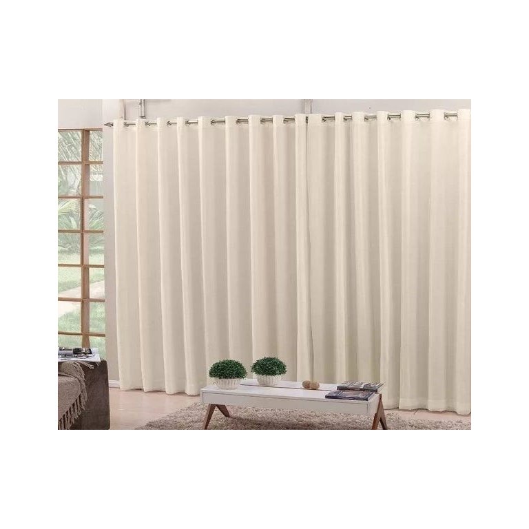 Cortina Para Sala ou Quarto 4,00m X 2,80m Em Tecido Microfibra Com Voil Palha Com Ilhós Cromado Para