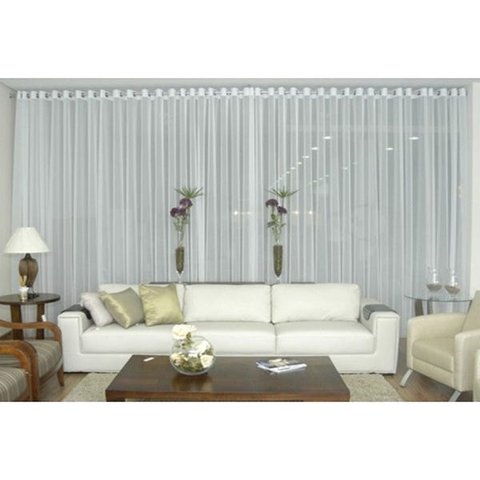 Cortina Voil Priori Sala Quarto 6,00x2,60 Ilhós Cromado - Branco
