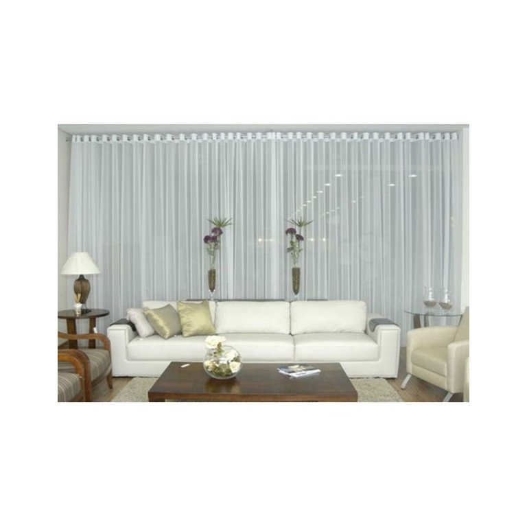 Cortina Voil Branco Sala Quarto 6,00x2,80 Ilhós Cromado