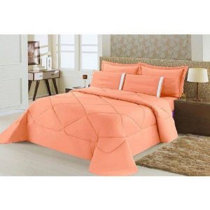 Kit Edredom Aconchego Casal Queen 6 peças Salmão