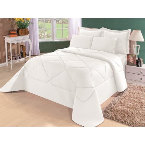 Edredom Casal Queen + Lençol Conforto Dupla Face 6pçs Branco