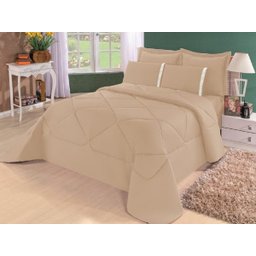 Edredom Casal Queen + Lençol Conforto Dupla Face 6pçs Bege - 1