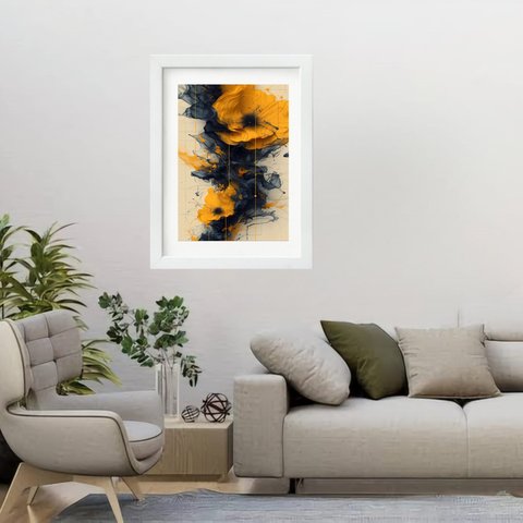 Quadro Flor de Lotus Laranja 60x48cm:moldura Branca