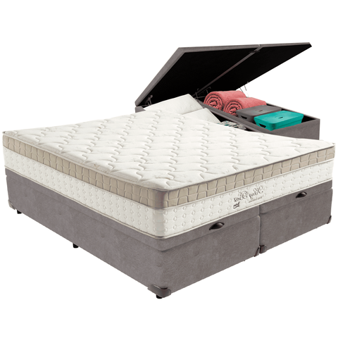 Cama Box Baú Cinza e Colchão King Best Molas Ensacadas Queen 158x198x33 Anjos