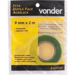 Fita dupla face acrílica 9mmx2m incolor - Vonder - 2