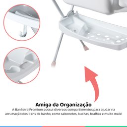 Banheira Para Bebe Banho Premium Com Suporte e trocador 20 Litros Branca e Rosa - Galzerano - 3