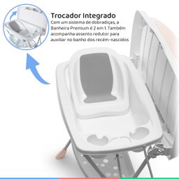 Banheira Para Bebe Banho Premium Com Suporte e trocador 20 Litros Branca e Rosa - Galzerano - 2